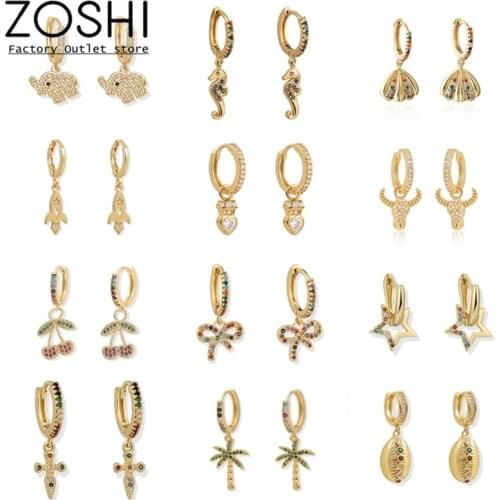 1 Pair Copper Micro Pave Zirconia Shell Cherry Coconut Tree Earring Pendant Good Quality Hoop Earrings For Women Girls Jewelry