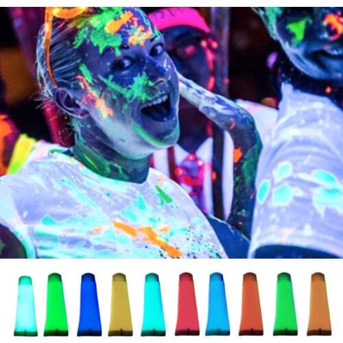 10 PCS Washable Non-Toxic UV Glow Reactive Neon Fluorescent Face Body Paint Glow Kit Midnight Nightclub Halloween Party Makeup