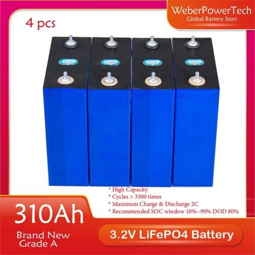 100% New Original Grade A 3.2V 310Ah Rechargeable Lifepo4 Prismatic Lithium Ion Battery for 24V 48V Solar Battery
