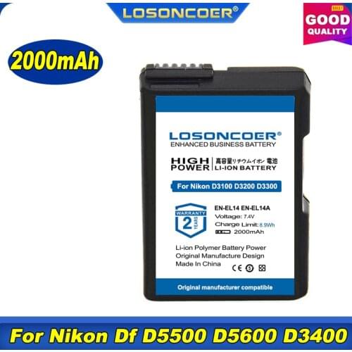 100% Original LOSONCOER Battery EN-EL14 EN-EL14A For Nikon P7200 P7700 P7100 D5500 D5300 D5200 D3200 D3300 D5100 D3100 L50 D3400