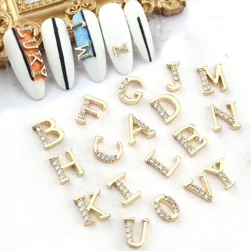 100pcs/lot 26 English letters Zircon Crystal Diamond Nail Art Decorations Charms Alloy Jewelry Alphabet Bulk Rhinestones Te#018