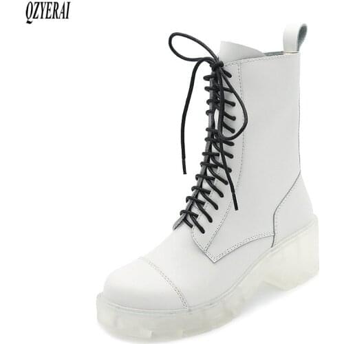 New winter 2020 Ankle boots Genuine leather Women boots Fashion boots Transparent high heels white Women shoes