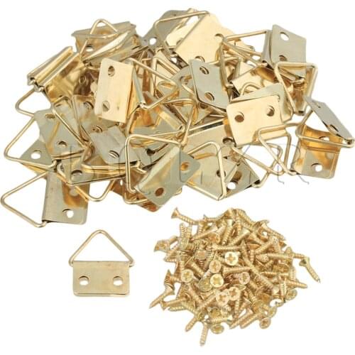 50x Gold Triangle Ring Hanger Mirror Photo Picture Frame Hooks BQLZR with Screws