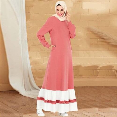 Abaya Dubai Muslim Fashion Long-sleeved Stitching Stripes Pocket Dress Without Headscarf Islamic Clothing Womens Dress