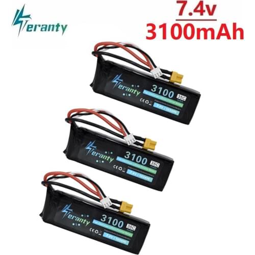 Upgrade 7.4V 3100mAh Lipo Battery for MJX Bugs 3 B3 RC Quadcopter Spare Parts 7.4v Rechargeable Battery Upgrade 2700mah 35C 3Pcs