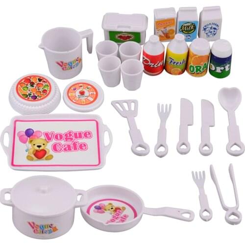 Besegad Kids 25PCS Mini Doll Simulation Pots Pans Spoons Cups Knives Kitchen Cookware Tool Dollhouse Accessories for Barbie Toy