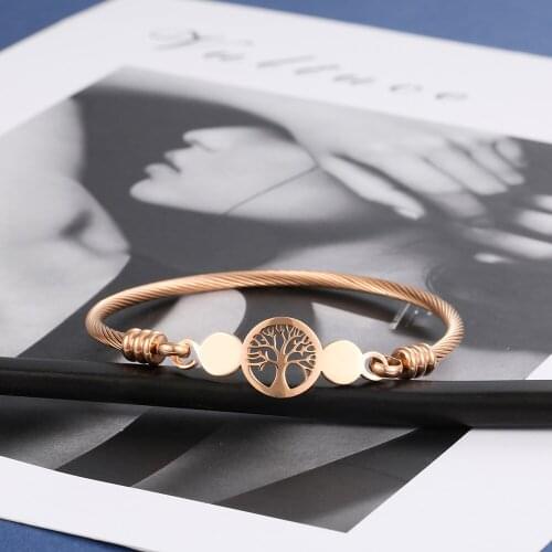 Stainless Steel Tree Of Life Bangle Rose Gold Color Bracelet Bangle For Women 2020 New Christmas Tree Gifts 2021 Fashion Jewelry