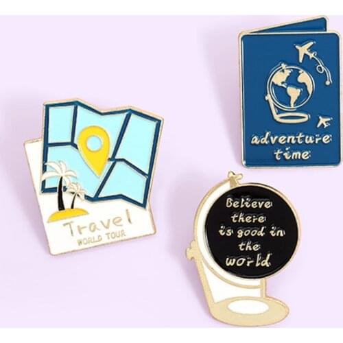 Blue Base Map Globe Passport Lapel Enamel Pin Cool Brooch Bag Clothes Lapel Pin Sasha Away Badge Cartoon Jewelry Gift For Kids