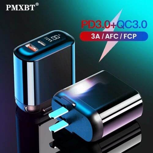 Quick Charge USB Charger QC 3.0 PD Fast Charging LED Display Mobile Phone Charger Adapter For iPhone Samsung EU US Plug Type C