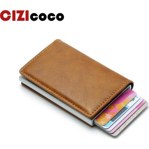 Cizicoco New Antitheft Men And Women Credit Card Holder RFID Aluminium Business Card Holder Crazy Horse PU Leather MIni Wallet