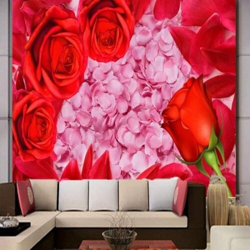 Dropship Colomac Flower Wallpaper Romantic Red Rose Wedding Room New House Mural Wallpaper Wall Papers Living Room Foto Tapeten