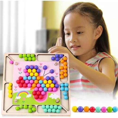 Kids Wooden Toy Montessori Toys Hands Brain Training Developing Intelligence Concentration Training Clip Beads Puzzle