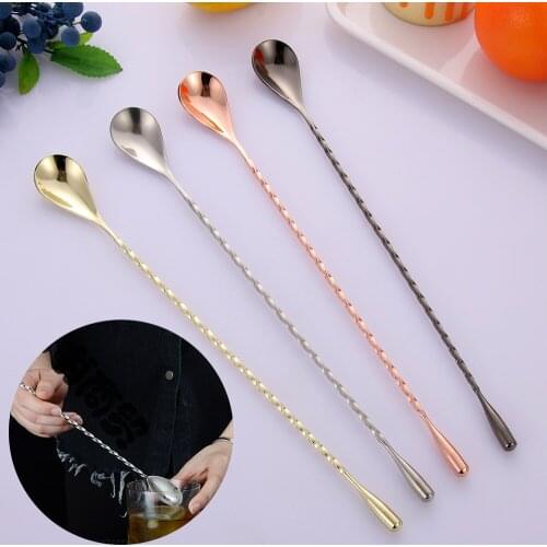 Eco-Friendly Stainless Steel Mixing Bar Cocktail Spoon Spiral Teadrop Spoon Kitchen Stir Spoon Bartender Tools