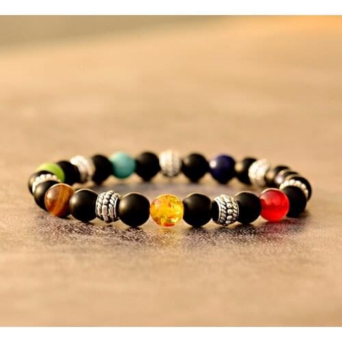 Ethnic 7 Chakra Bracelets Yoga Jewelry For Women Natural Black Matte Beads Bracelet Men Balance Pulseira Feminina Buddha Prayer