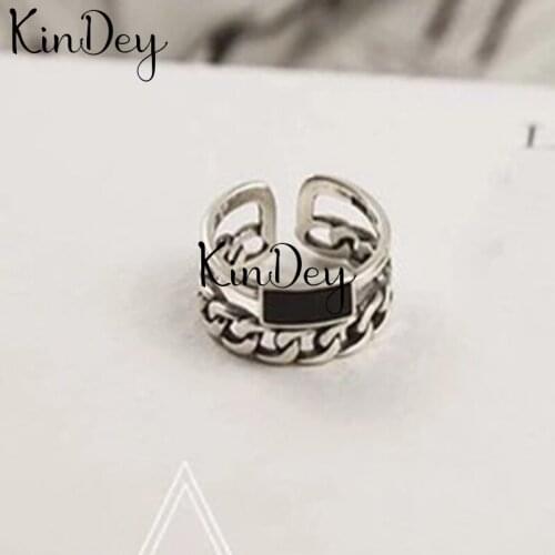 Kindey Punk Personality Silver Color Black Layer Rings For Women Wedding Jewelry Adjustable Antique Finger Ring Anillos