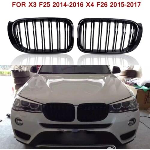 M Style Car Front Grille Grill Mesh Net Trim Strip Cover Gloss Black Double Line For BMW X3 X4 F25 F26 2014 2015 2016 2017