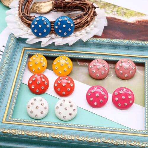 Fashion Colourful Round Earrings Stud-Ear Rhinestone Beautiful Pretty Temperament Famale Modern For Party Girls Gift Jewelry