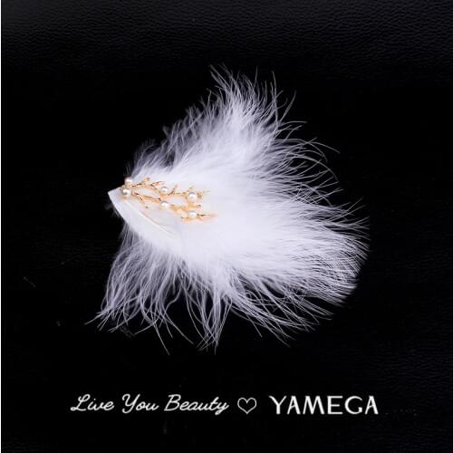 Fashion White Feather Hair Pins Hair Jewelry Gold Wedding Bridal Hair Accessories Headpiece Decoration Hair Clips For Women Girl