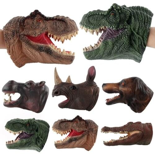 Disney Soft Rubber Animal Head Hand Puppet Figure Dinosaur Rhinoceros Dog Gloves Model Halloween Gift Children Role-Playing Toys