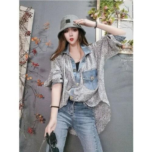 2021 new floral shirt womens Retro Hong Kong style girls splicing shirt, niche design, trendy