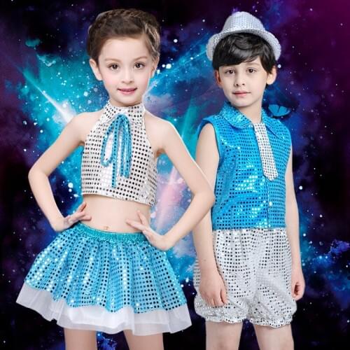New Jazz Dancing Dress Kids Modern Dance Suit Kids Street Dancing Costume CheerLeader Dress Childrens Day Gift B-3086