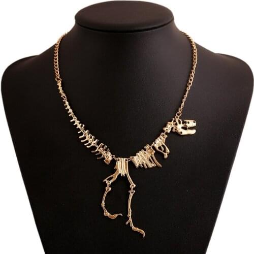 Goth Alloy Dinosaur Skeleton Dead Tyrannosaurus T-Rex Charm Necklace Choker Necklace For Women Jewelry Collar