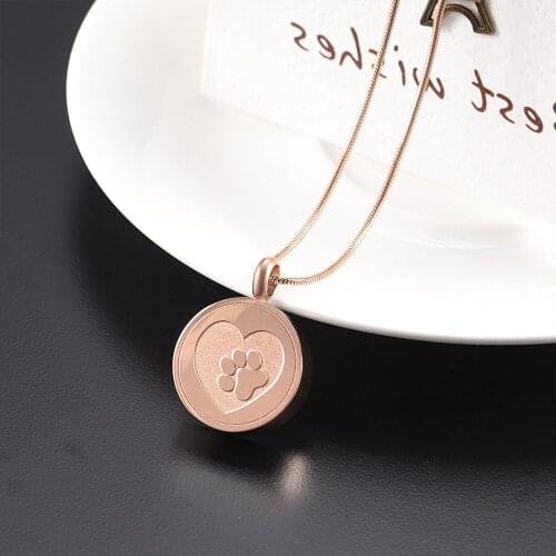 Pet Dogs Cats Memorial Cremation Jewelry for Ashes Round Pendant Stainless Steel Keepsake Urn Necklace for Pet Human