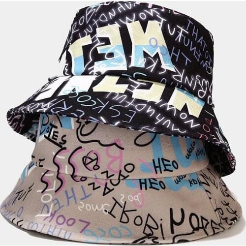 Summer Graffiti Letter Bucket Hat Women Men Fashion Hip Hop Adjustable Fisherman Hat Panama Outdoor Travel Sunscreen Sun Hat Bob