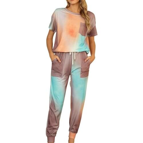 2021Spring and Summer New Womens Pajamas Tie-dye Short-sleeved Trousers Home Service Pijamas Women Sleepwear Sleep Tops