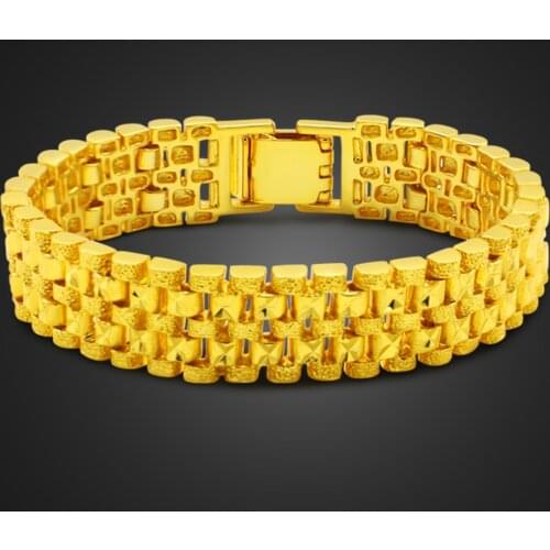 Luxury Gold color Jewelry 100% 925 sterling silver Mens Bracelet Curb Cuban Link Chain 16MM24cm Womens Bracelets Bangle