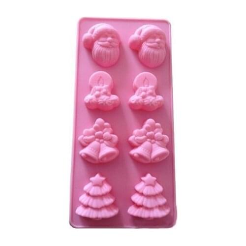 8 Cavity Christmas Tree Father Christmas Bells Silicone Baking Cake Mold Candle Soap DIY Mold Bakeware