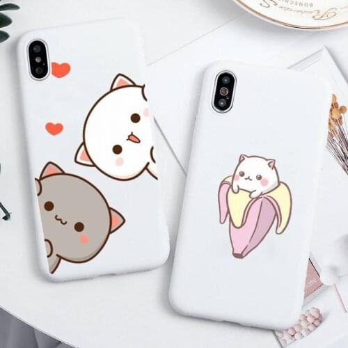 Couple Lovely Gray Cat Phone Case For iphone 12 11 Pro Max Mini XS 8 7 6 6S Plus X SE 2020 XR Candy white Silicone cover
