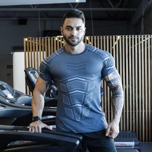 Gym Fitness T Shirt Men Bodybuilding Black Skinny Running Sport Quick Dry Tshirt Short Sleeve Male Casual Muscle Workout Clothes