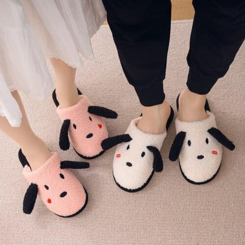 Autumn Winter Cotton Slippers Fur Dog Home Warm Thick Bottom Indoor Cotton Shoes Womens Slippers Cute Fluffy animal Slippers