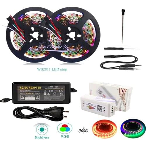 WS2811 30LED/M 5050 RGB Full Color LED strip lights +SP107E Music Smart Phone APP Controlled+12V LED Power KIT