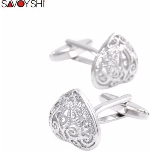 SAVOYSHI Heart-shaped Hollow Pattern Cufflinks for Mens French Shirt Cuff Cuff links Fashion Jewelry Gift Gemelos