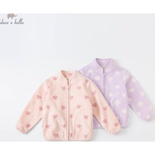 DKY19788-K dave bella autumn kids girls fashion print pockets print coat children cute tops high quality outerwear