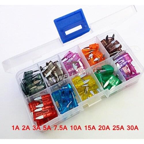 100 pcs/lot) Car Vehicle Auto Mini blade ATO Fuse, Automotive Fuse Box Assortment, 1A 2A 3A 5A 7.5A 10A 15A 20A 25A 30A
