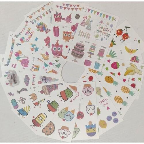 15pc Children Temporary Tatoo Sticker Waterproof Tattoo Cake Fruit Little Bird Bunting Tattoos Hand Foot Tatouage Birthday Gift