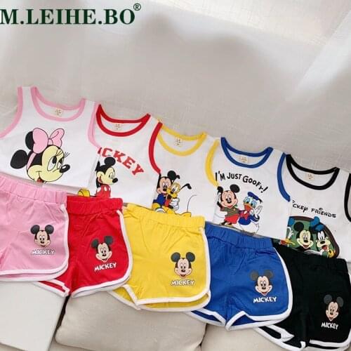 Cotton Casual Summer Newborn Baby Boys Girls Outfits Suit Cartoon Minnie Short Sleeve T-shirts Tops+Shorts 2Pcs Kids Tracksuits