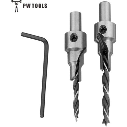 2 pcs/set 3 Steps Countersink Drill Bit Pilot Drill Bits Set Reamer Screw Hinge Hole Saw Chamfer 4-6 5-7mm steps 8mm Shankсверло