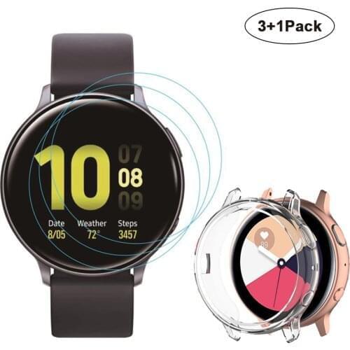 3pc Soft Clear Protective Film for Samsung Galaxy Watch Active2 40mm Screen Protector + 1pc Active 2 TPU Case Cover Bumper Shell