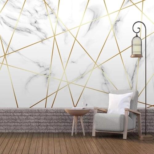 3D Geometric Lines White Marble Texture Waterproof Self-adhesive Sticker Wall Mural Decals Living Room Kitchen Wallpaper Modern