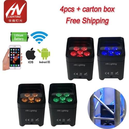 4pcs 6*18w Par Hex 6S Battery-Powered Wireless dmx RGBWA+UV LED Uplighting dj disco lights