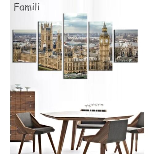 5pcs Home Decor Pictures European London Architecture Canvas Painting Wall Decor Canvas Art Wall Pictures for Living Room