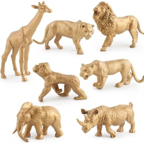 7 Piece/Set Static Gold Edition Simulation Zoo Model Toys Decoration Lion Rhino Giraffe Gift Decoration Toy