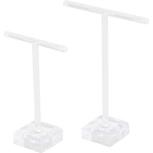 2Pcs Acrylic Earring Holders T-Bar Jewelry Display Stand Tree Necklace Earrings Bracelet Holder