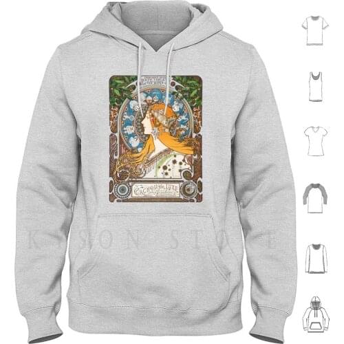 Alphonse Mucha Cahou De Luxe Breath Perfume Hoodie Long Sleeve Art Nouveau Symbolism Romanticism Modern Art Post