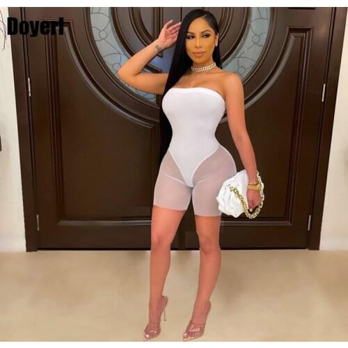 White Mesh Rompers Womens Jumpsuit Shorts Sexy Bodysuit Party Club Outfits Bodycon Overalls for Women Summer Jumpsuit Romper