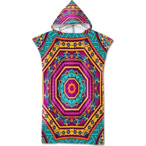 Bohemian Printed Microfiber Bath Beach Towel with Hood Geometric Towel Poncho for Swimming Beach Surf Women Bathrobe Beachwear